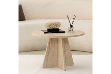 Munne Rundt Sofabord 60 cm i Stein med Korsformet Sokkel - Beige - Møbler - Bord - Sofabord & salongbord
