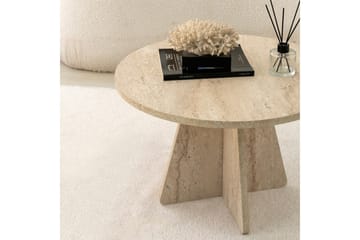 Munne Rundt Sofabord 60 cm i Stein med Korsformet Sokkel - Beige - Møbler - Bord - Sofabord & salongbord