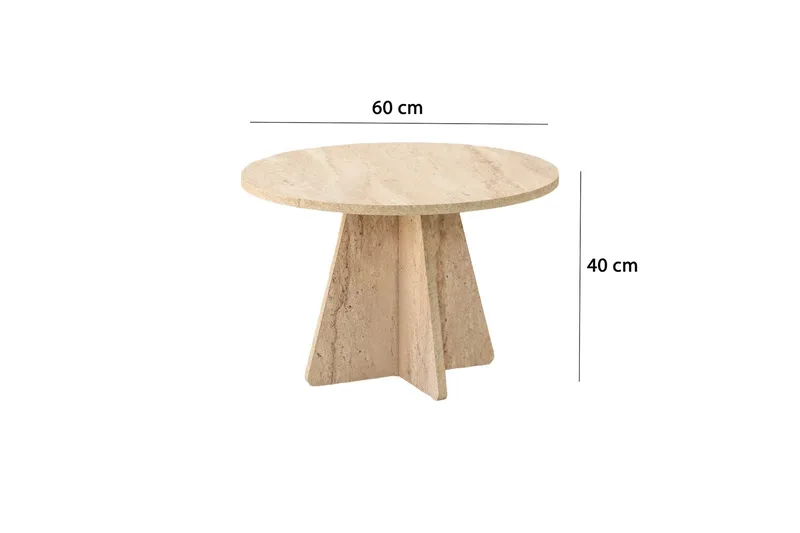 Munne Rundt Sofabord 60 cm i Stein med Korsformet Sokkel - Beige - Møbler - Bord - Sofabord & salongbord