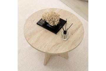 Munne Rundt Sofabord 60 cm i Stein med Korsformet Sokkel - Beige - Møbler - Bord - Sofabord & salongbord