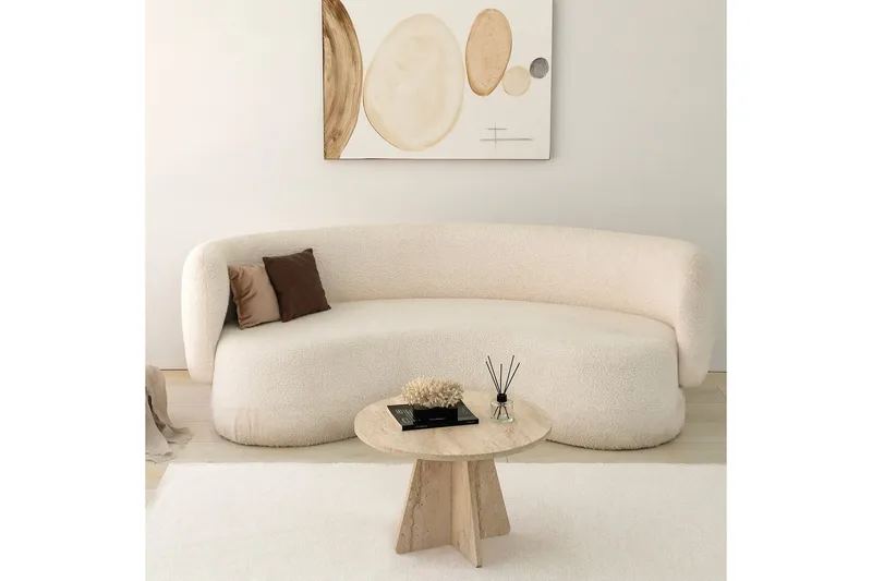 Munne Rundt Sofabord 60 cm i Stein med Korsformet Sokkel - Beige - Møbler - Bord - Sofabord & salongbord