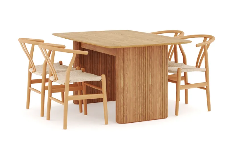 Navjot Matgruppe 140 cm med 4 Dastoori Spisestol, Eik