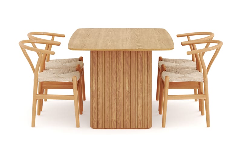 Navjot Matgruppe 140 cm med 4 Dastoori Spisestol - Eik - Møbler - Bord - Spisegruppe
