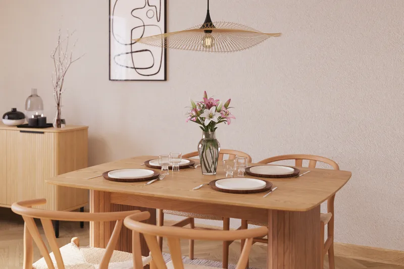 Navjot Matgruppe 140 cm med 4 Dastoori Spisestol - Eik - Møbler - Bord - Spisegruppe