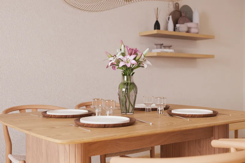 Navjot Matgruppe 140 cm med 4 Dastoori Spisestol - Eik - Møbler - Bord - Spisegruppe