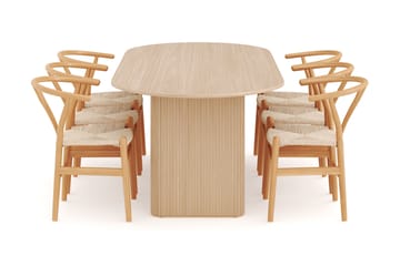 Neandir Oval Matgruppe 220 cm med 6 Dezuid Spisestol - Natur - Møbler - Bord - Spisegruppe