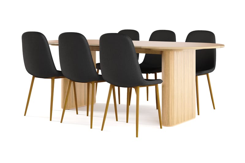 Neandir Ovalt Spisebord 220 cm Eik + 8 stk Naira stol svart med eikeben, Natur/Svart