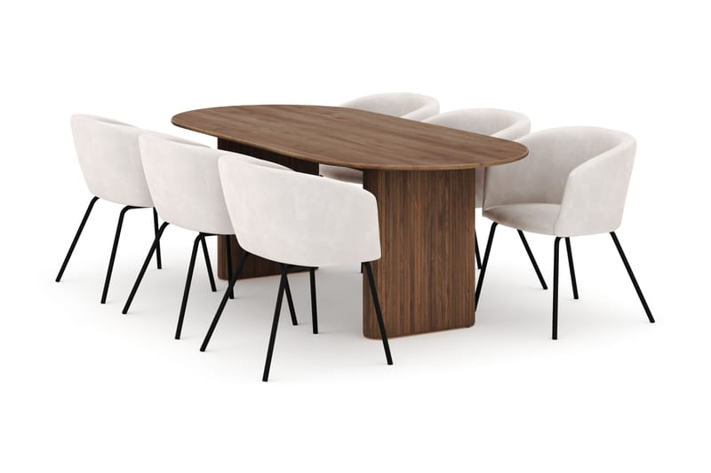 Neandir Ovalt Spisebord 220 cm med 6 Berit Stoler - Brun - Møbler - Bord - Spisegruppe