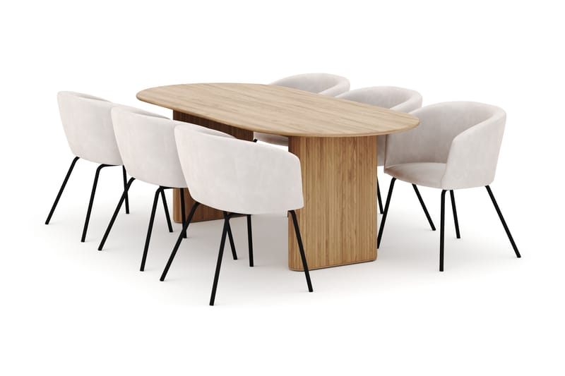 Neandir Ovalt Spisebord 220 cm med 6 Berit Stoler - Natur - Møbler - Bord - Spisegruppe