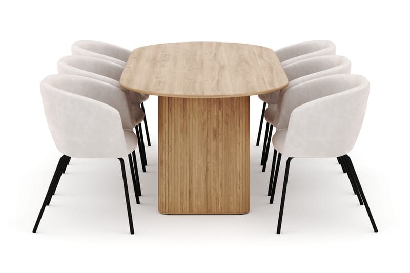 Neandir Ovalt Spisebord 220 cm med 6 Berit Stoler - Natur - Møbler - Bord - Spisegruppe