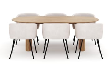 Neandir Ovalt Spisebord 220 cm med 6 Berit Stoler - Natur - Møbler - Bord - Spisegruppe