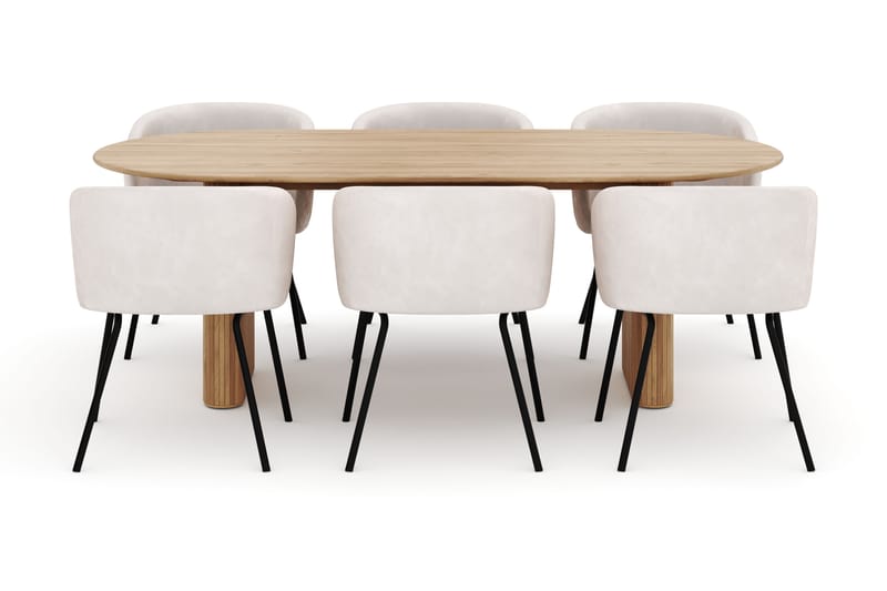 Neandir Ovalt Spisebord 220 cm med 6 Berit Stoler - Natur - Møbler - Bord - Spisegruppe
