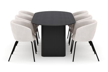 Neandir Ovalt Spisebord 220 cm med 6 Berit Stoler - Svart - Møbler - Bord - Spisegruppe