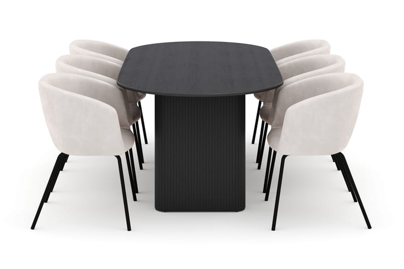Neandir Ovalt Spisebord 220 cm med 6 Berit Stoler - Svart - Møbler - Bord - Spisegruppe