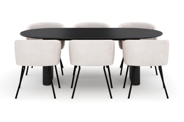 Neandir Ovalt Spisebord 220 cm med 6 Berit Stoler - Svart - Møbler - Bord - Spisegruppe
