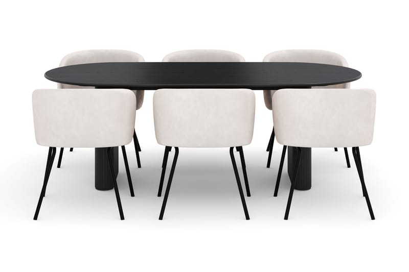 Neandir Ovalt Spisebord 220 cm med 6 Berit Stoler - Svart - Møbler - Bord - Spisegruppe