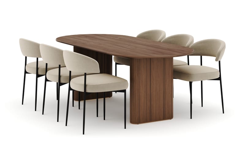 Neandir Ovalt Spisebord 220 cm med 6 Sawako Stoler - Brun - Møbler - Bord - Spisegruppe