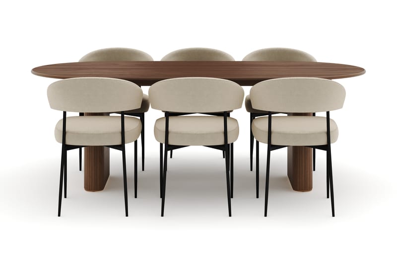 Neandir Ovalt Spisebord 220 cm med 6 Sawako Stoler - Brun - Møbler - Bord - Spisegruppe