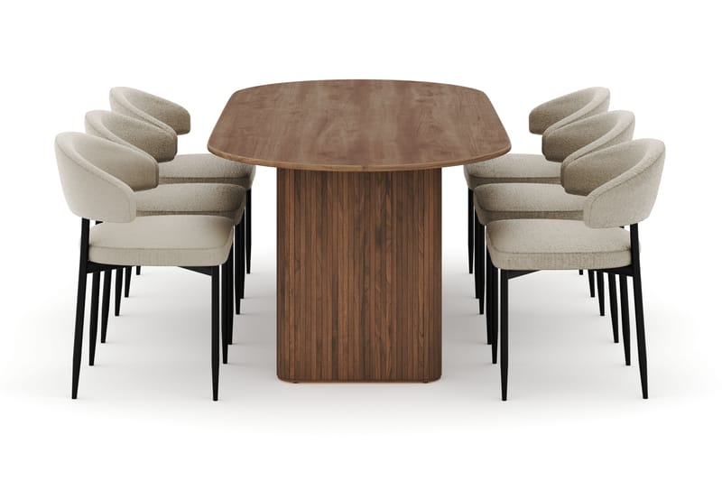 Neandir Ovalt Spisebord 220 cm med 6 Sawako Stoler - Brun - Møbler - Bord - Spisegruppe