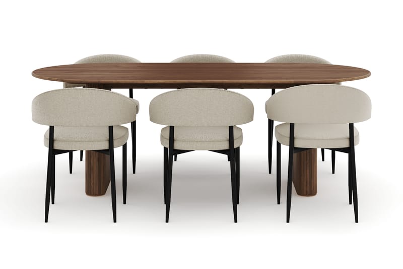 Neandir Ovalt Spisebord 220 cm med 6 Sawako Stoler - Brun - Møbler - Bord - Spisegruppe