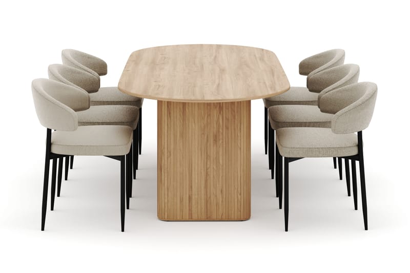 Neandir Ovalt Spisebord 220 cm med 6 Sawako Stoler - Natur - Møbler - Bord - Spisegruppe