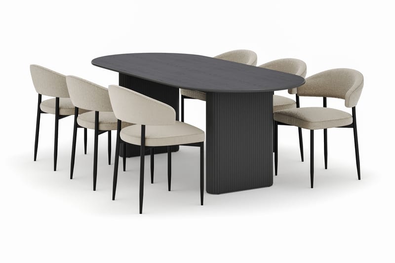 Neandir Ovalt Spisebord 220 cm med 6 Sawako Stoler - Svart - Møbler - Bord - Spisegruppe
