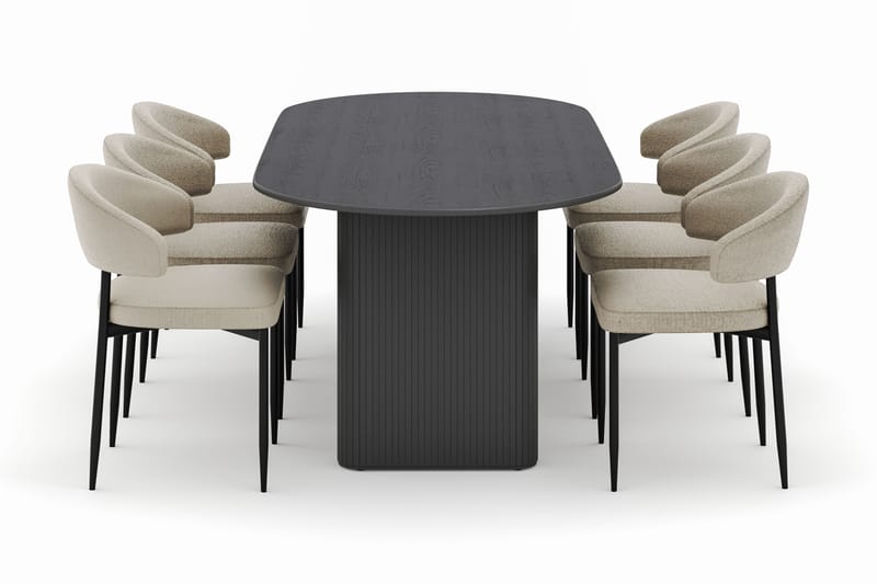 Neandir Ovalt Spisebord 220 cm med 6 Sawako Stoler - Svart - Møbler - Bord - Spisegruppe