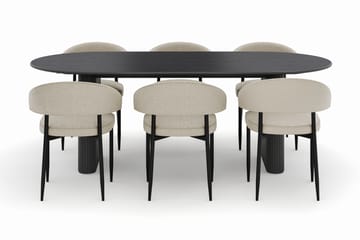 Neandir Ovalt Spisebord 220 cm med 6 Sawako Stoler - Svart - Møbler - Bord - Spisegruppe