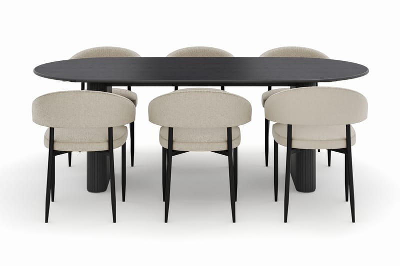 Neandir Ovalt Spisebord 220 cm med 6 Sawako Stoler - Svart - Møbler - Bord - Spisegruppe