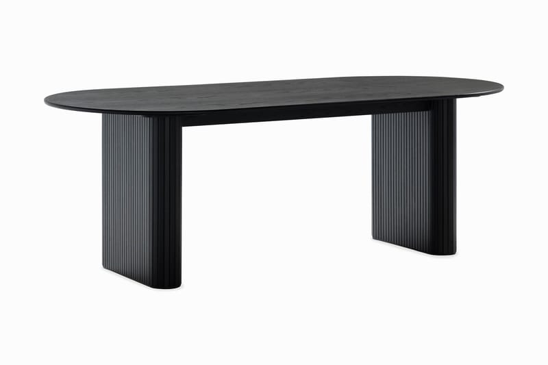 Neandir Ovalt Spisebord 220 cm Svart + 8 stk Naira stol grå med valnøttben - Svart/Grå - Møbler - Bord - Spisegruppe