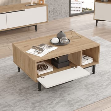 Nilena Sofabord 90x37,6x60 cm - Eik og hvit - Møbler - Bord - Sofabord & salongbord