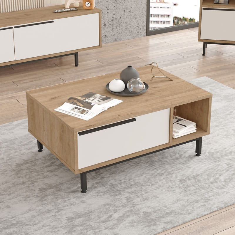 Nilena Sofabord 90x37,6x60 cm - Eik og hvit - Møbler - Bord - Sofabord & salongbord