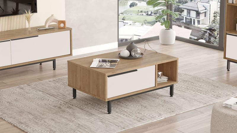 Nilena Sofabord 90x37,6x60 cm - Eik og hvit - Møbler - Bord - Sofabord & salongbord