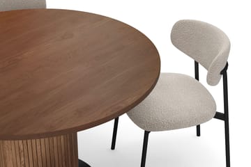 Noira Lite Rundt Spisebord Valnøtt 120 cm med 4 Lucy Spisestoler - Brun / Greige Bouclé / Metallben Svart - Møbler - Bord - Spisegruppe