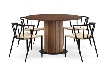 Noira Lite Rundt Spisebord Valnøtt 120 cm med 4 Winston Spisestoler - Brun / Beige / Metallben Svart - Møbler - Bord - Spisegruppe