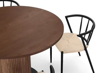 Noira Lite Rundt Spisebord Valnøtt 120 cm med 4 Winston Spisestoler - Brun / Beige / Metallben Svart - Møbler - Bord - Spisegruppe