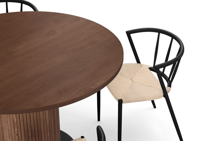 Noira Lite Rundt Spisebord Valnøtt 120 cm med 4 Winston Spisestoler - Brun / Beige / Metallben Svart - Møbler - Bord - Spisegruppe