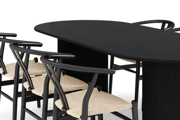 Noira Oval spisegruppe 220 cm i træ med 6 stole - sort - Møbler - Bord - Spisegruppe