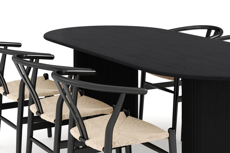 Noira Oval spisegruppe 220 cm i træ med 6 stole - sort - Møbler - Bord - Spisegruppe