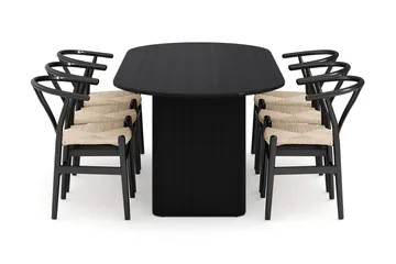 Noira Oval spisegruppe 220 cm i træ med 6 stole - sort - Møbler - Bord - Spisegruppe