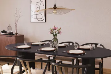 Noira Oval spisegruppe 220 cm i træ med 6 stole - sort - Møbler - Bord - Spisegruppe