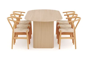 Noira Oval Spisegruppe 220 cm med 6 Dastoori Spisestoler - Natur - Møbler - Bord - Spisegruppe