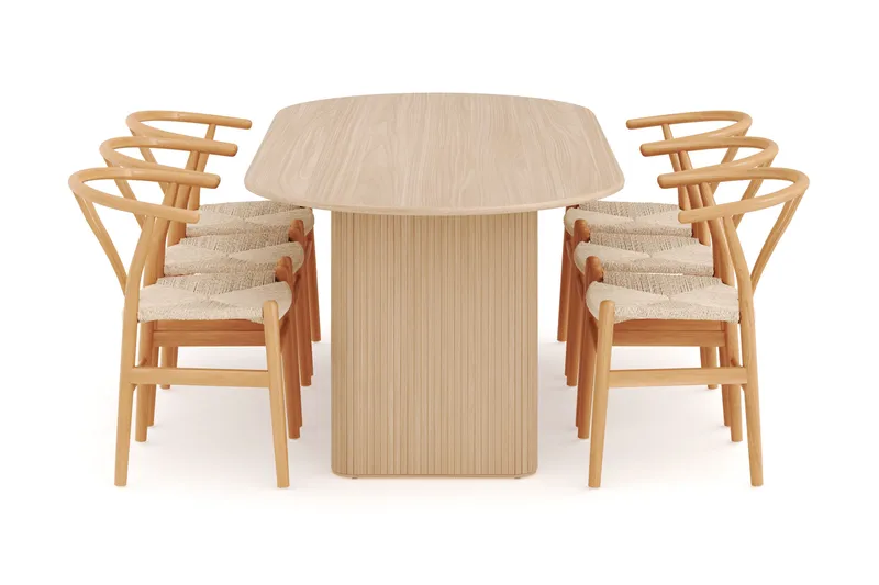 Noira Oval Spisegruppe 220 cm med 6 Dastoori Spisestoler - Natur - Møbler - Bord - Spisegruppe