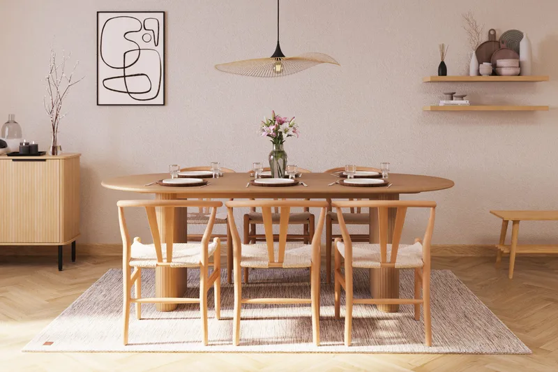 Noira Oval Spisegruppe 220 cm med 6 Dastoori Spisestoler - Natur - Møbler - Bord - Spisegruppe