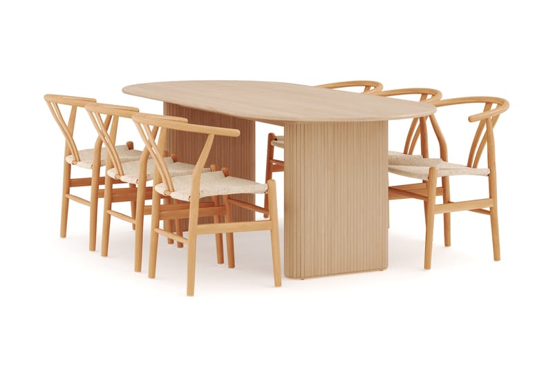 Noira Oval Spisegruppe 220 cm med 6 Dastoori Spisestoler - Natur - Møbler - Bord - Spisegruppe