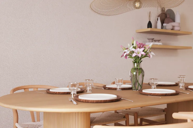 Noira Oval Spisegruppe 220 cm med 6 Dastoori Spisestoler - Natur - Møbler - Bord - Spisegruppe