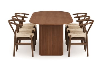Noira Oval Spisegruppe 220 cm Valnøtt med 6 Dastoori Spisestoler - Brun - Møbler - Bord - Spisegruppe