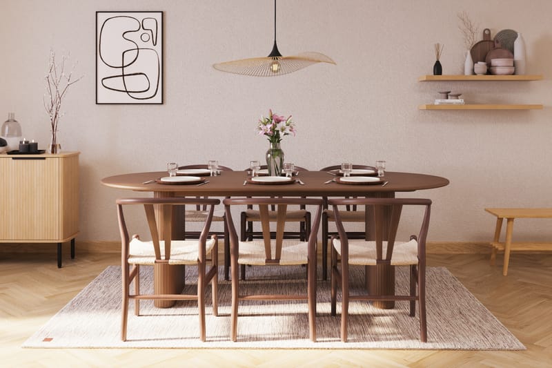 Noira Oval Spisegruppe 220 cm Valnøtt med 6 Dastoori Spisestoler - Brun - Møbler - Bord - Spisegruppe