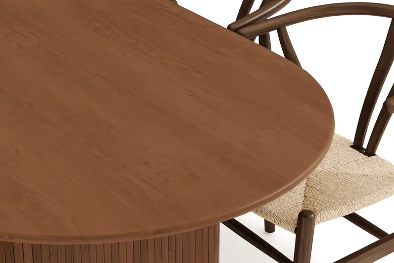 Noira Oval Spisegruppe 220 cm Valnøtt med 6 Dastoori Spisestoler - Ribbet / Natur / Mørkebrun / Brunt Tre - Møbler - Bord - Spisegruppe