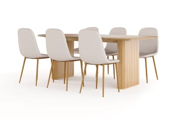 Noira Ovalt Spisebord 220 cm Eik + 6 Nibe stol beige med eikeben - Natur/Beige - Møbler - Bord - Spisegruppe